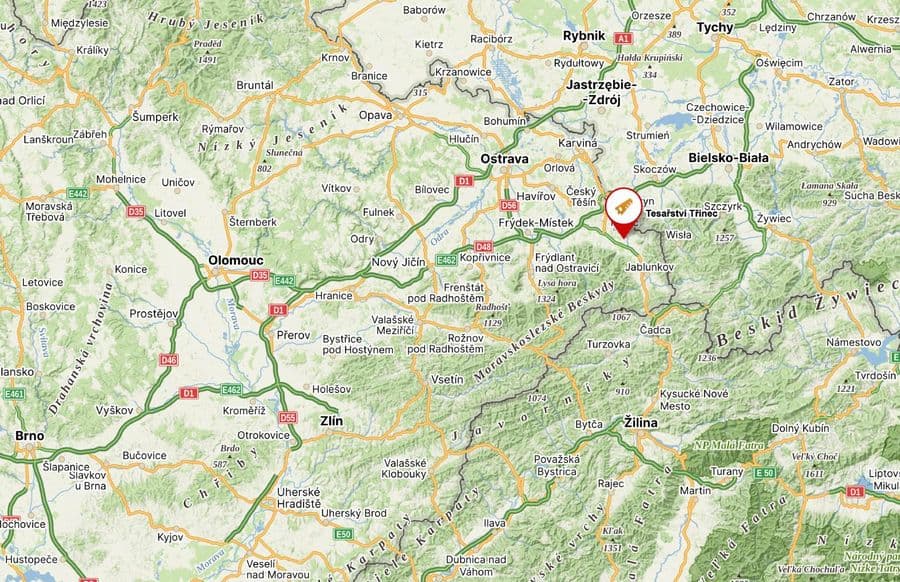 Mapa působnosti Tesařství Třinec – Třinec a okolí